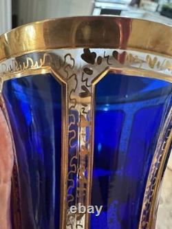 Vintage Bohemian Moser Cobalt Blue CABOCHON Wine Glass, 7 7/8, Gold Trim NEW