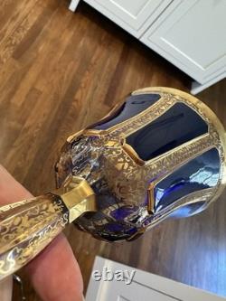 Vintage Bohemian Moser Cobalt Blue CABOCHON Wine Glass, 7 7/8, Gold Trim NEW