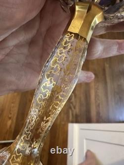 Vintage Bohemian Moser Cobalt Blue CABOCHON Wine Glass, 7 7/8, Gold Trim NEW