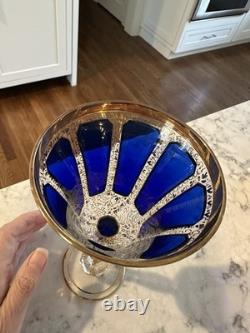 Vintage Bohemian Moser Cobalt Blue CABOCHON Wine Glass, 7 7/8, Gold Trim NEW