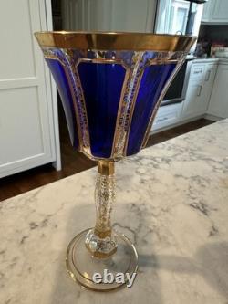 Vintage Bohemian Moser Cobalt Blue CABOCHON Wine Glass, 7 7/8, Gold Trim NEW