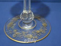 Vintage Bohemian Moser (unmarked) Wine Glass Stem Blue & Gold Etched Floral