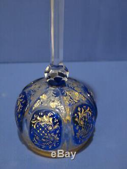 Vintage Bohemian Moser (unmarked) Wine Glass Stem Blue & Gold Etched Floral
