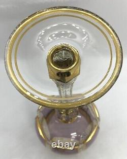 Vintage Bohemian Mosser Amethyst White Glass Gold Trim Wine Glass Goblet 8.1/4