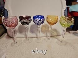 Vintage Bohemian Multicolor Vineyard Hock Wine Glasses 8 Tall Set Of 5