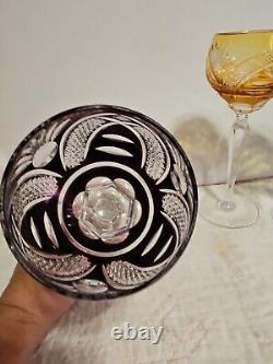 Vintage Bohemian Multicolor Vineyard Hock Wine Glasses 8 Tall Set Of 5