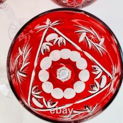 Vintage Bohemian Ruby Red Cut To Clear 8 7/8 Wine Glasses Set Of 6