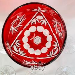 Vintage Bohemian Ruby Red Cut To Clear 8 7/8 Wine Glasses Set Of 6