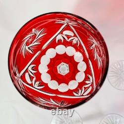 Vintage Bohemian Ruby Red Cut To Clear 8 7/8 Wine Glasses Set Of 6