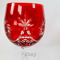 Vintage Bohemian Ruby Red Cut To Clear 8 7/8 Wine Glasses Set Of 6