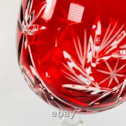 Vintage Bohemian Ruby Red Cut To Clear 8 7/8 Wine Glasses Set Of 6