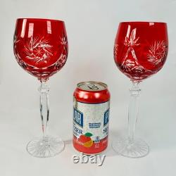 Vintage Bohemian Ruby Red Cut To Clear 8 7/8 Wine Glasses Set Of 6