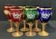 Vintage Bohemian Stemware Set Hand-Painted Floral Design with Gilded Stems