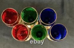 Vintage Bohemian Stemware Set Hand-Painted Floral Design with Gilded Stems