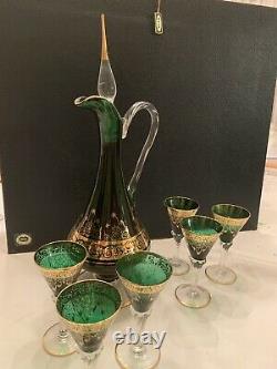 Vintage Bohemian/Victorian Glass Wine Decanter & 6 Glasses (7 Piece Set)