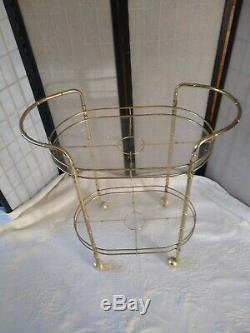 Vintage Brass Bamboo Hollywood Martini Wine Bar Tea Cart French Chinoiserie