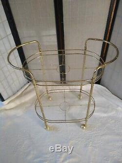 Vintage Brass Bamboo Hollywood Martini Wine Bar Tea Cart French Chinoiserie