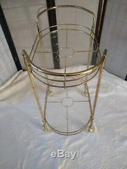 Vintage Brass Bamboo Hollywood Martini Wine Bar Tea Cart French Chinoiserie