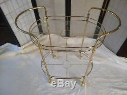 Vintage Brass Bamboo Hollywood Martini Wine Bar Tea Cart French Chinoiserie