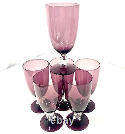 Vintage Bryce Amethyst Crystal Water Wine Goblet Glass Diamond Stem Set Of 6