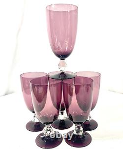 Vintage Bryce Amethyst Crystal Water Wine Goblet Glass Diamond Stem Set Of 6