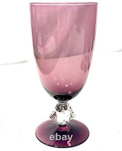 Vintage Bryce Amethyst Crystal Water Wine Goblet Glass Diamond Stem Set Of 6