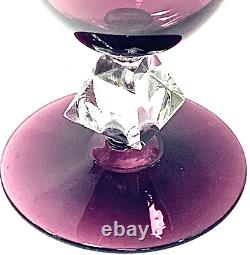 Vintage Bryce Amethyst Crystal Water Wine Goblet Glass Diamond Stem Set Of 6