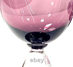 Vintage Bryce Amethyst Crystal Water Wine Goblet Glass Diamond Stem Set Of 6