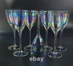 Vintage Bulgaria Iridescent Wine Glasses 8 3/4 Tall Set of 7