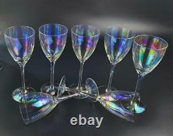 Vintage Bulgaria Iridescent Wine Glasses 8 3/4 Tall Set of 7