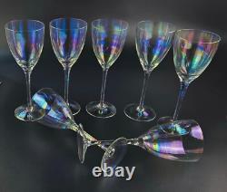 Vintage Bulgaria Iridescent Wine Glasses 8 3/4 Tall Set of 7