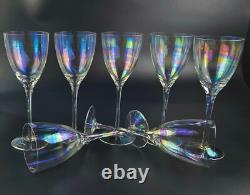 Vintage Bulgaria Iridescent Wine Glasses 8 3/4 Tall Set of 7