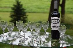 Vintage CRYSTAL Etched Wine Glasses, Set of 8, Vintage Claret Wine Glasses