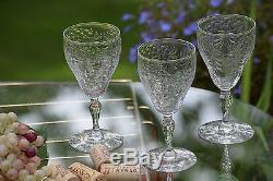 Vintage CRYSTAL Etched Wine Glasses, Set of 8, Vintage Claret Wine Glasses