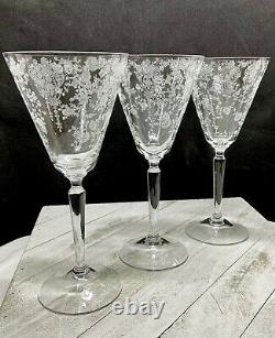 Vintage Cambridge Glass Rose Point Water Goblet/Wine Stem # 3106-Rare-Set of 3