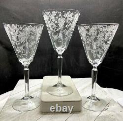 Vintage Cambridge Glass Rose Point Water Goblet/Wine Stem # 3106-Rare-Set of 3