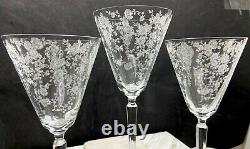 Vintage Cambridge Glass Rose Point Water Goblet/Wine Stem # 3106-Rare-Set of 3