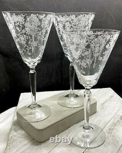 Vintage Cambridge Glass Rose Point Water Goblet/Wine Stem # 3106-Rare-Set of 3