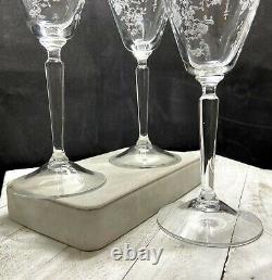 Vintage Cambridge Glass Rose Point Water Goblet/Wine Stem # 3106-Rare-Set of 3