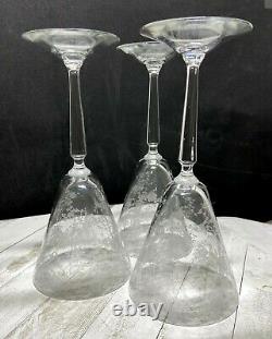 Vintage Cambridge Glass Rose Point Water Goblet/Wine Stem # 3106-Rare-Set of 3