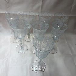 Vintage Cambridge ROSE POINT Water /Wine Goblets Glasses Stems #3121 8 Pcs