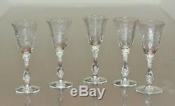 Vintage Cambridge Rose Point Elegant Blown Cordial Wine Glass Set (5) 5 3/4 H