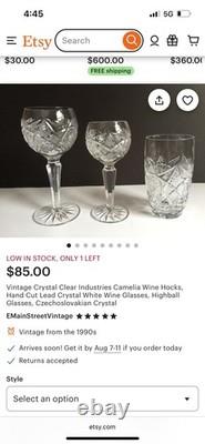 Vintage Camelia Wine Hock Wine Glasses Set Of 12 Etched