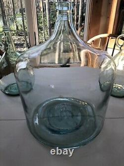 Vintage Carboy Blue 5 Gallon Glass Wine Bottle Jug DemiJohn Water Antique Green
