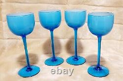 Vintage Carlo Moretti Blue with White Cased 7 Wine Glasses Set Of 4 ITALY