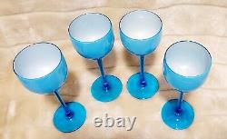 Vintage Carlo Moretti Blue with White Cased 7 Wine Glasses Set Of 4 ITALY