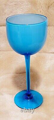 Vintage Carlo Moretti Blue with White Cased 7 Wine Glasses Set Of 4 ITALY