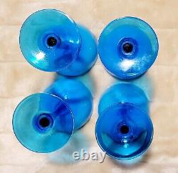 Vintage Carlo Moretti Blue with White Cased 7 Wine Glasses Set Of 4 ITALY