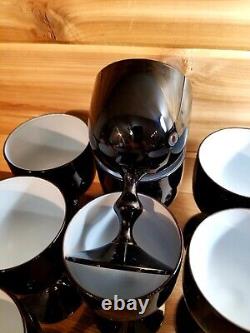 Vintage Carlo Moretti Italy Black & White Cased Glass Wine Glasses Set of 8