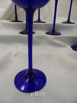 Vintage Carlo Moretti Murano Cased Cobalt Blue Wine Glass Goblets Set Of 7